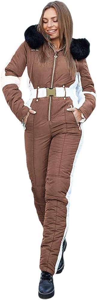 GIBLY Womens Winter Onesies Ski Jumpsuits Outdoor Sports Waterproof Snowsuit Removable Fur Collar... | Amazon (US)