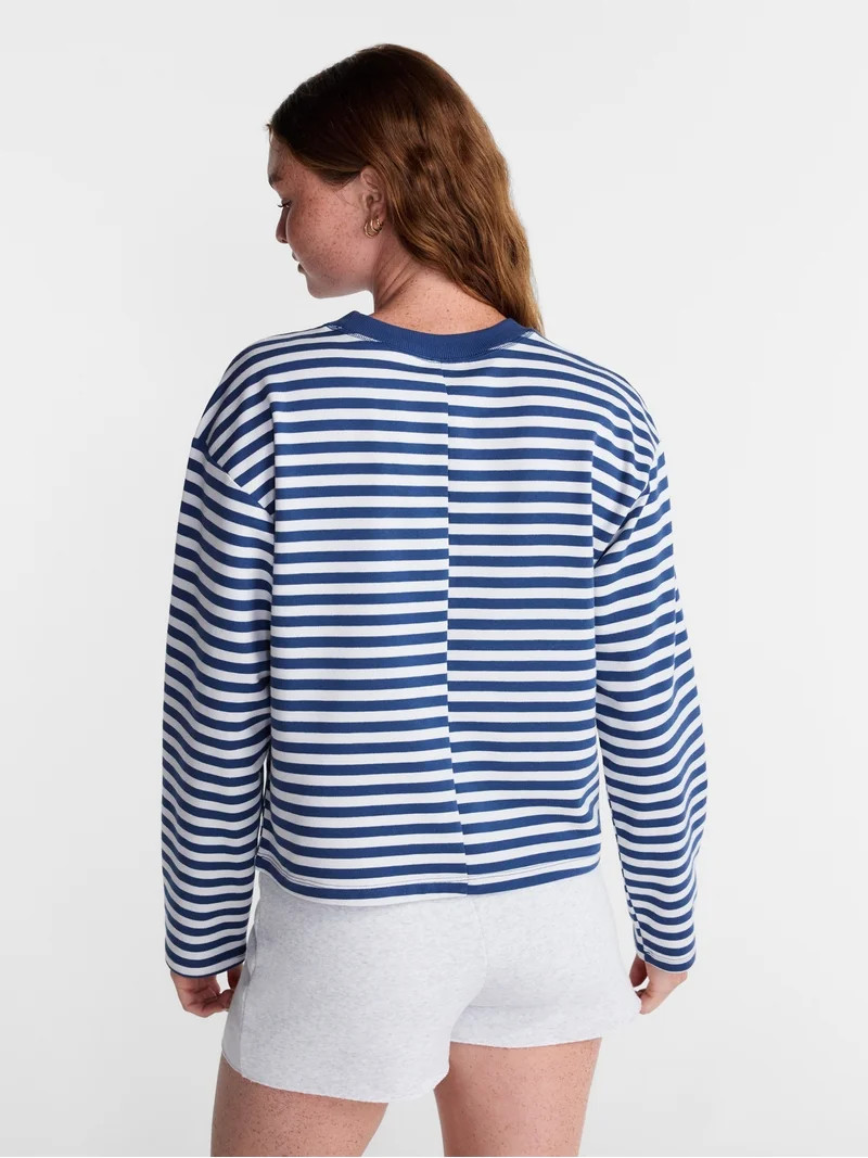 No Boundaries Oversize LS Stripe Tee, Women\u2019s Sizes XXS-XXL | Walmart (US)