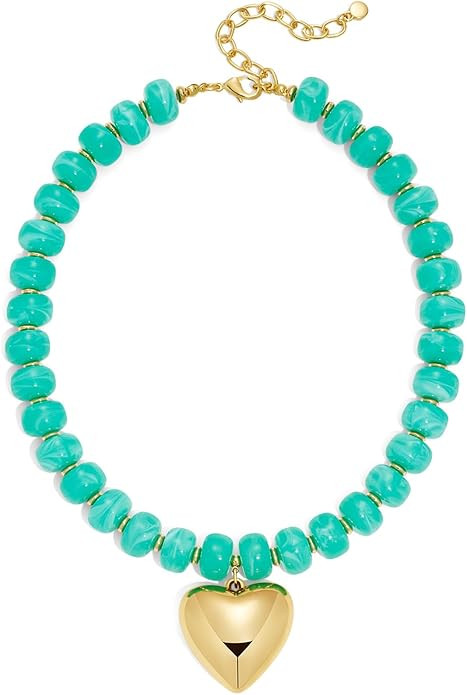 Chunky Heart Necklaces For Women With Colorful Beads Boho Beaded Statement Necklace Short Heart C... | Amazon (US)