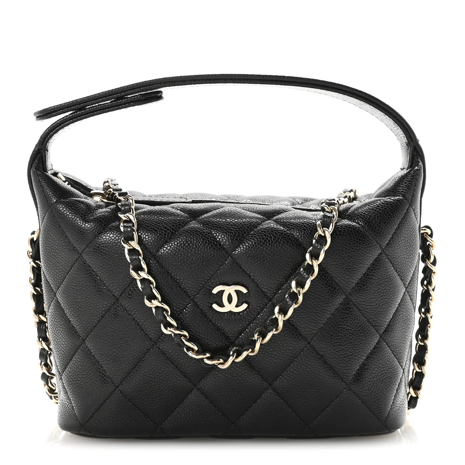 Caviar Quilted Hobo Clutch With Chain Black | FASHIONPHILE (US)