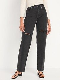 High-Waisted O.G. Loose Black Ripped Cut-Off Jeans for Women | Old Navy (US)