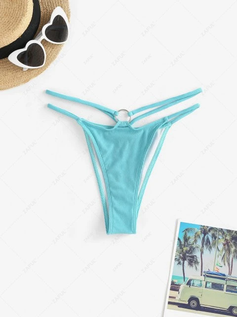 Ribbed O Ring Strappy Bikini Bottom | ZAFUL (Global)