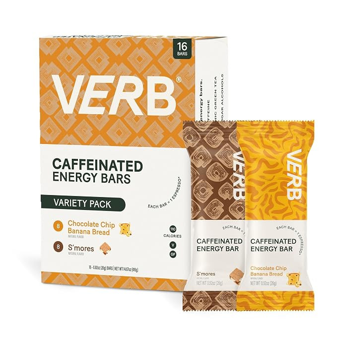 Verb Caffeinated Energy Bars Variety Pack - 2 Flavors (26g, Pack of 16) | Delicious, Vegan, Glute... | Amazon (US)