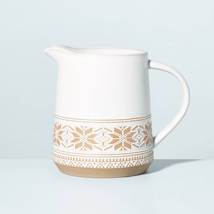 Fair Isle Snowflake Stoneware Beverage Pitcher Cream/Clay - Hearth & Hand™ with Magnolia | Target