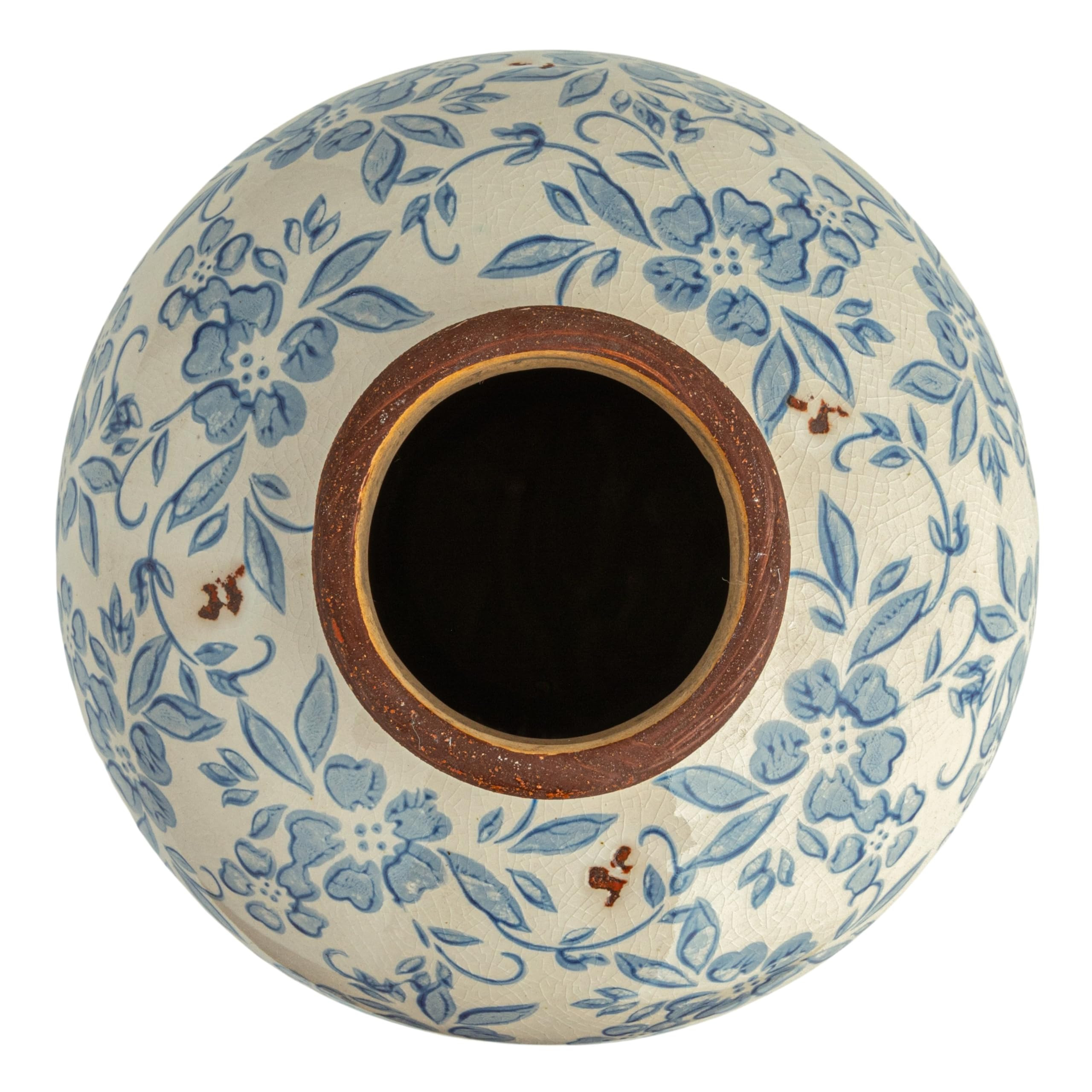 Creative Co-Op DF2720 8" H Terracotta Floral Transferware Pattern & Crackle Finish Vase, Blue | Amazon (US)