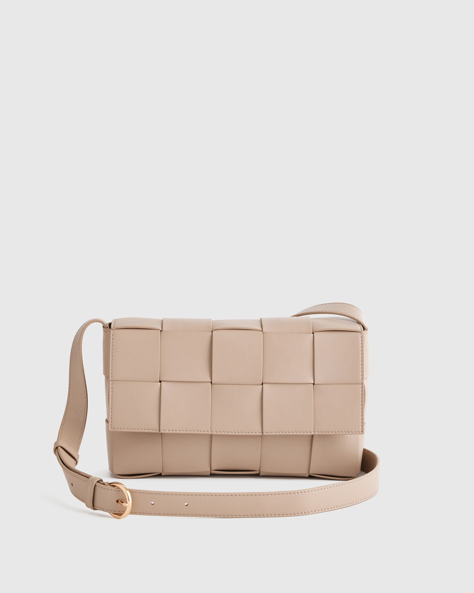 Quince | Women's Italian Leather Handwoven Flap Crossbody in Taupe | Quince