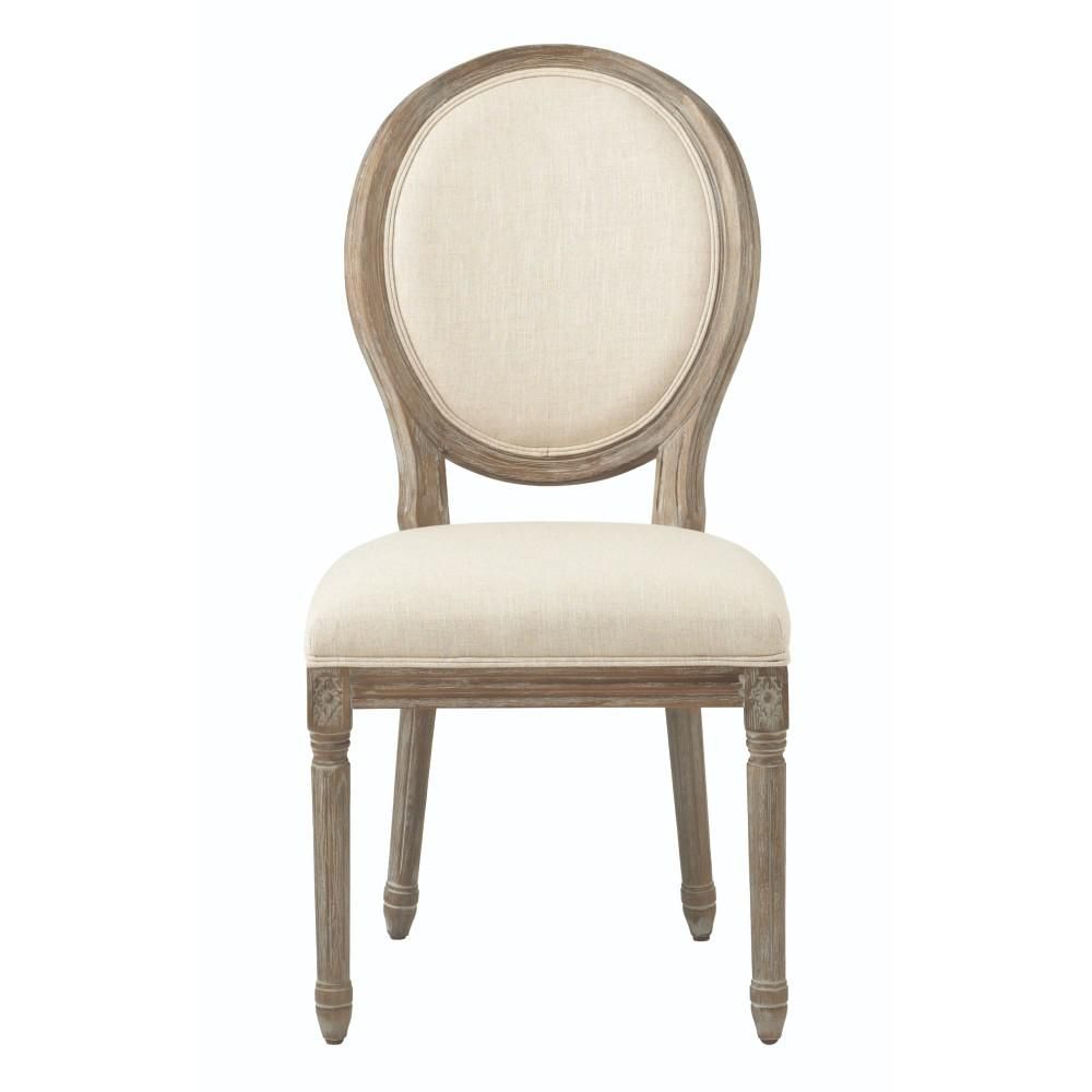 Home Decorators Collection Jacques Antique Brown Natural Linen Round Back Dining Chair (Set of 2)... | The Home Depot