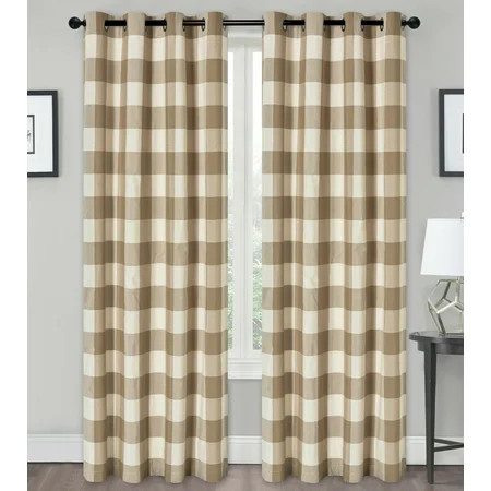 Country Lodge Farmhouse Buffalo Plaid Checkered Grommet Top Curtains - Linen/Neutral 84 in. Long | Walmart (US)