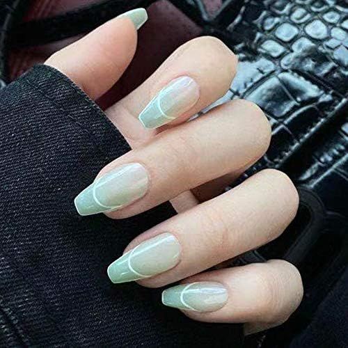 Feilisa Coffin Press on nails Short Green False Nails Acrylic Fake Nails Women Girls Decoration Full | Amazon (US)