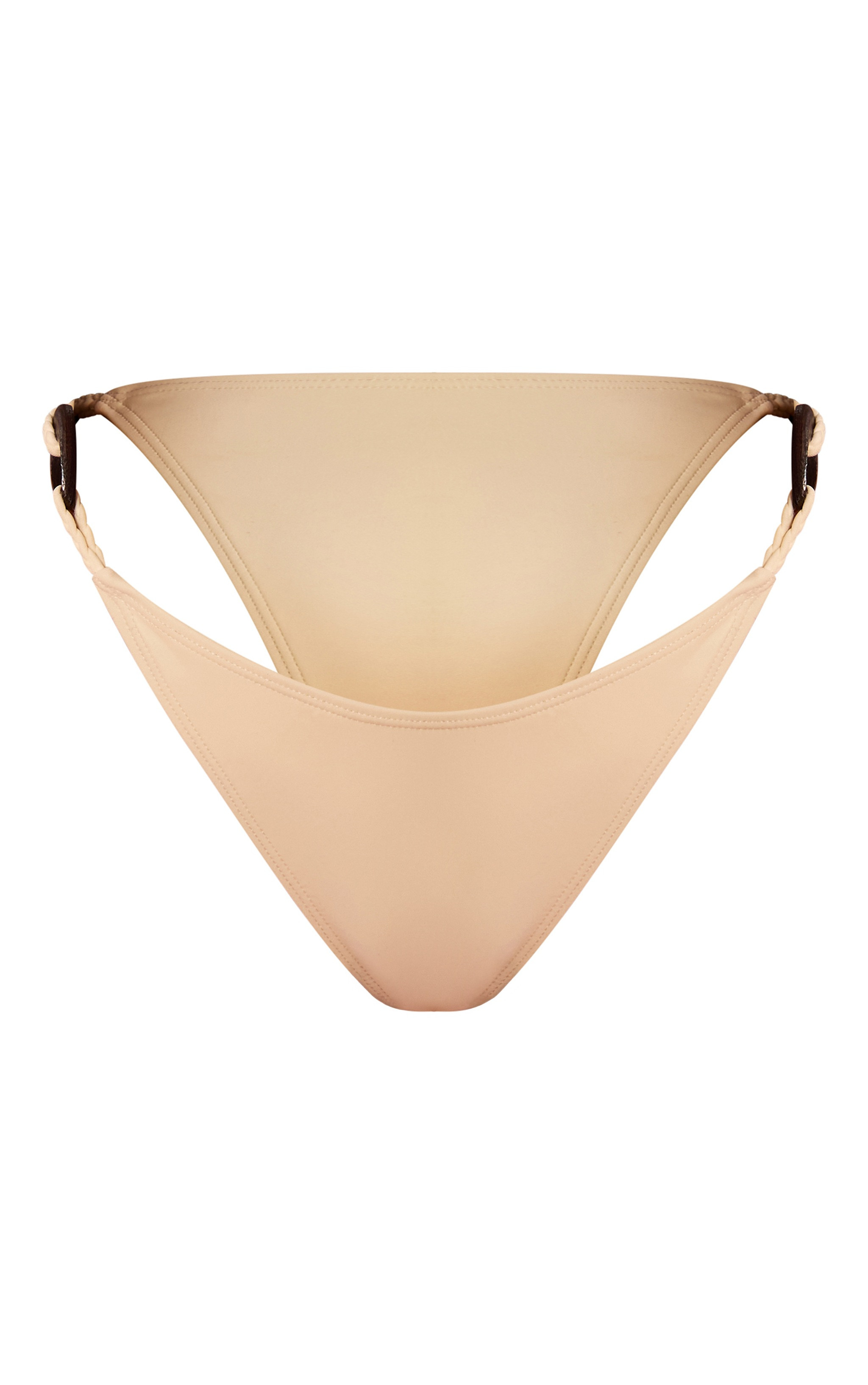 Cream Plaited Wood Ring Detail Tanga Bikini Bottoms | PrettyLittleThing US