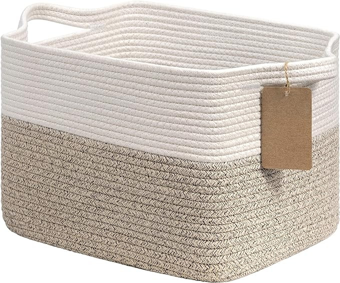 Goodpick Woven Storage Basket for Shelves, Cotton Rope Dog Toy Bin, Empty Gift Basket with Handle... | Amazon (US)