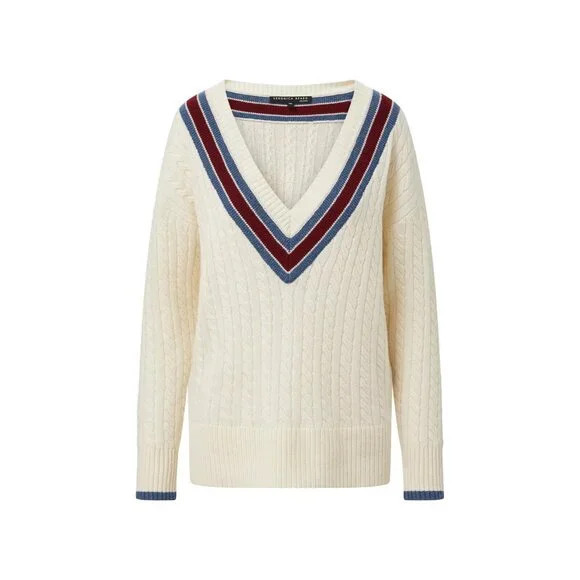 NWT Veronica Beard Sibley Sweater in Ivory Deep V-neck Wool Knit Pullover M $348 | Poshmark