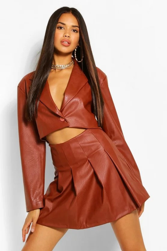 Faux Leather Crop Blazer | Boohoo.com (US & CA)