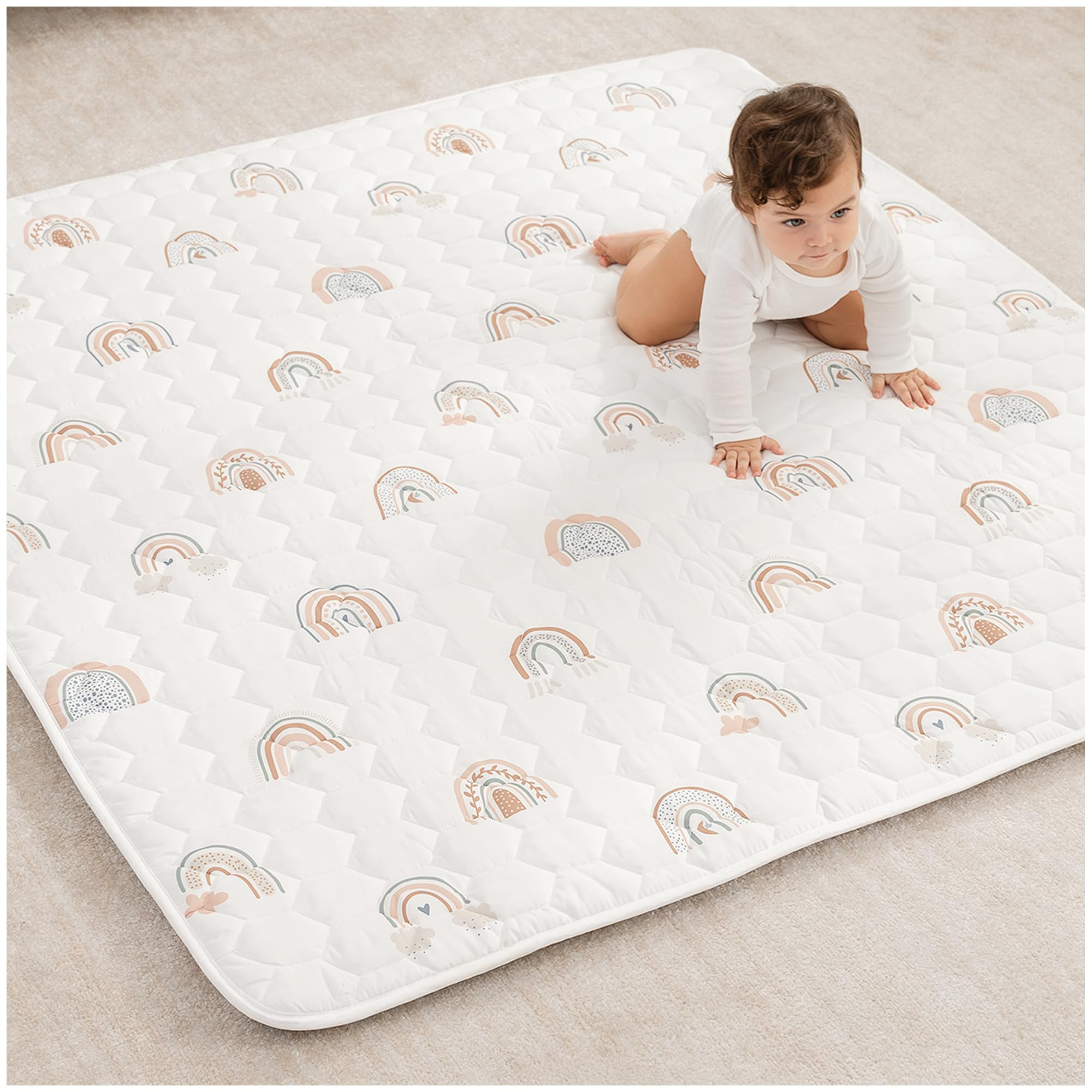 Comfy Cubs Square Kids Play Mat - 56 x 56 inches Soft Quilted Baby Floor Mat with Non-Slip Bottom... | Amazon (US)