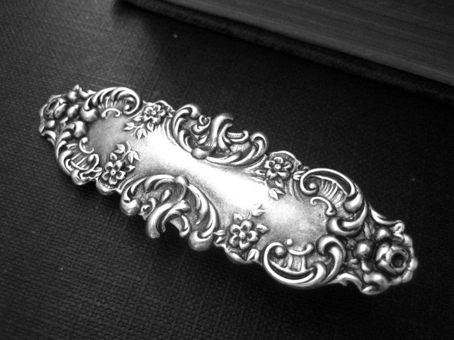 Victorian style Ornate bar alligator hair clips in ox antique sterling silver plated brass V002 | Etsy (US)