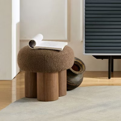 CAVINAS Mushroom Stool, Round Ottoman with Plush Lamb Wool Seat and Walnut Veneer Barrel Base, Ot... | Target