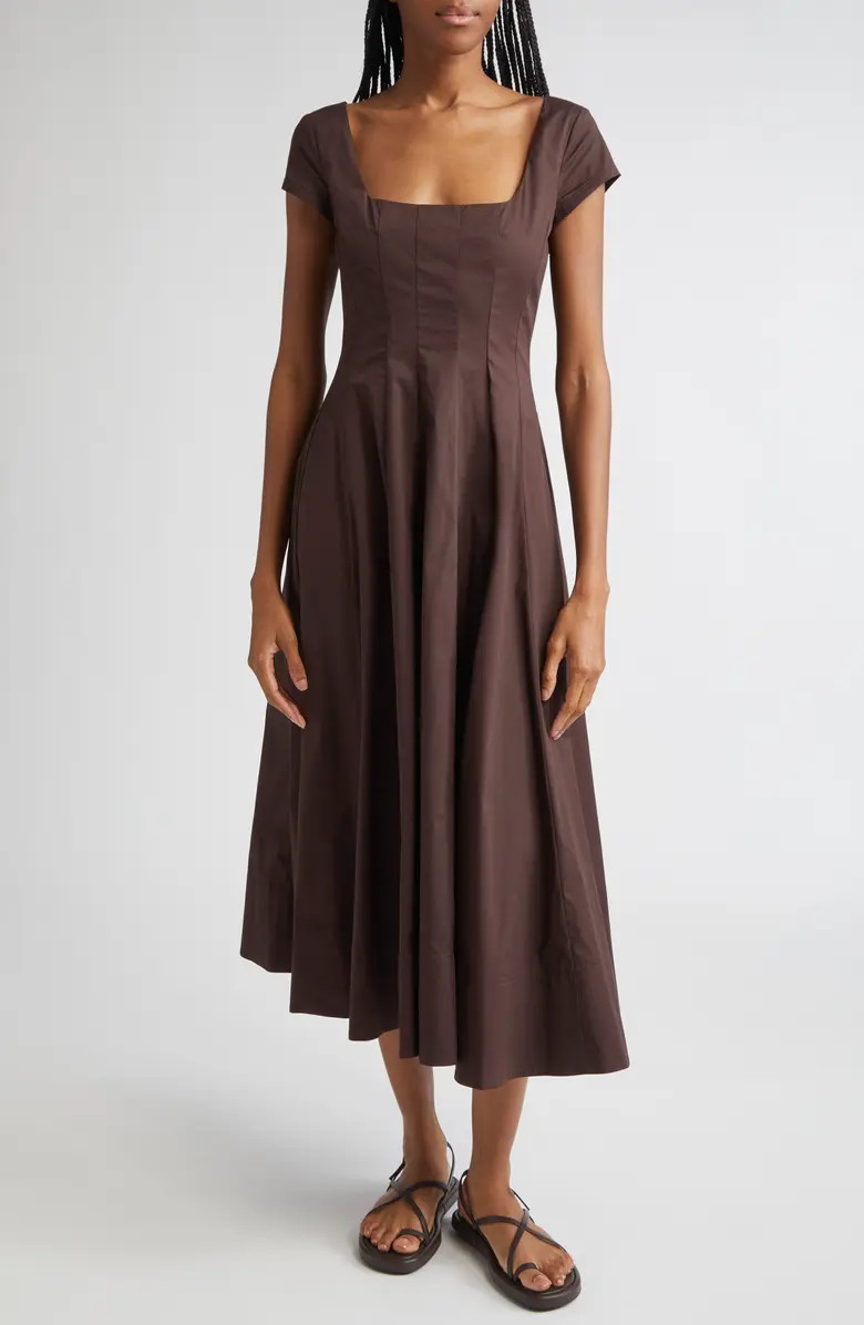 Wells Short Sleeve Stretch Cotton Midi Dress | Nordstrom