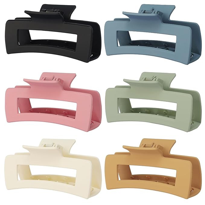 4 Inch Big Hair Claw Clips 6 Pcs Large Claw for Thick Hair Square Hair Clips for Women Rectangle ... | Amazon (US)