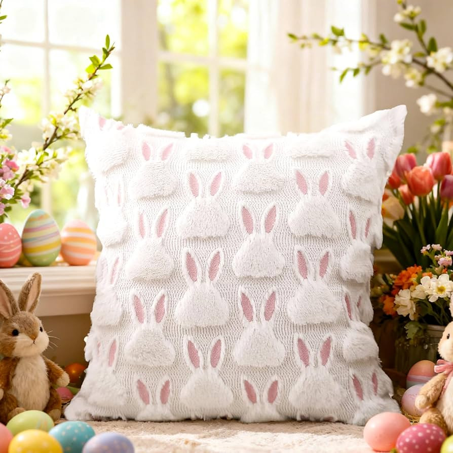Easter Pillow Cover for Women - Pink Ears White Rabbit Soft Plush Faux Fur Pillows Covers for Sof... | Amazon (CA)