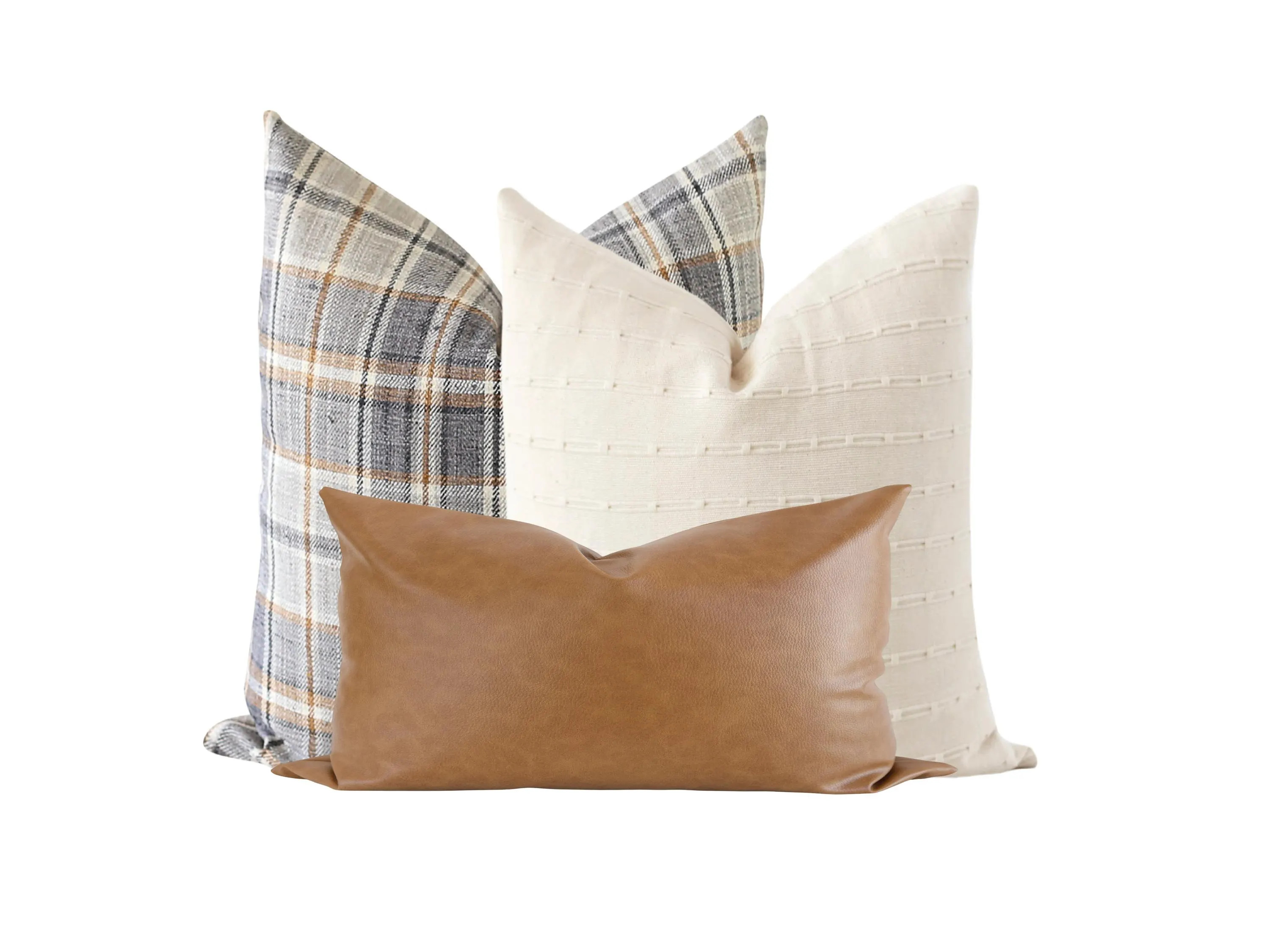 Pillow Combination Set, Plaid Pillows, Couch Pillow Cover, Throw Pillow Sets for Couch, Textured Pillow, Leather Throw Pillow Covers | Etsy (Global)