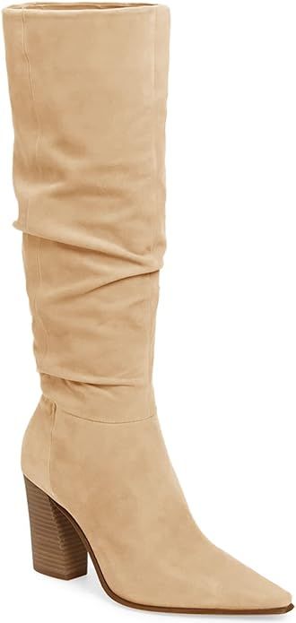PiePieBuy Womens Faux Suede Knee High Boots Pointed Toe High Chunky Heel Side Zipper Booties | Amazon (US)