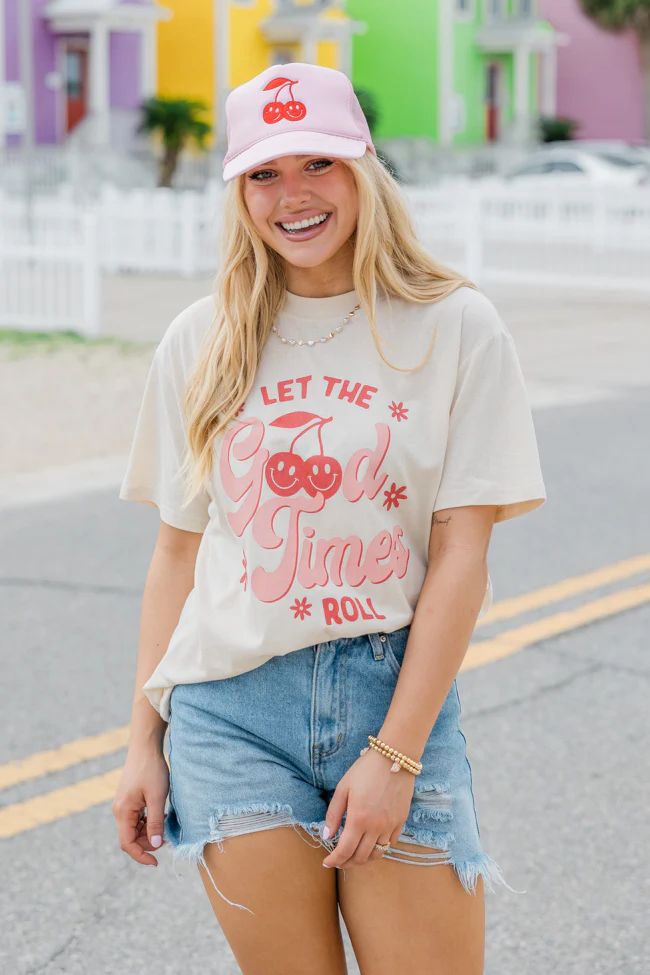 Let The Good Times Roll Ivory Oversized Graphic Tee | Pink Lily