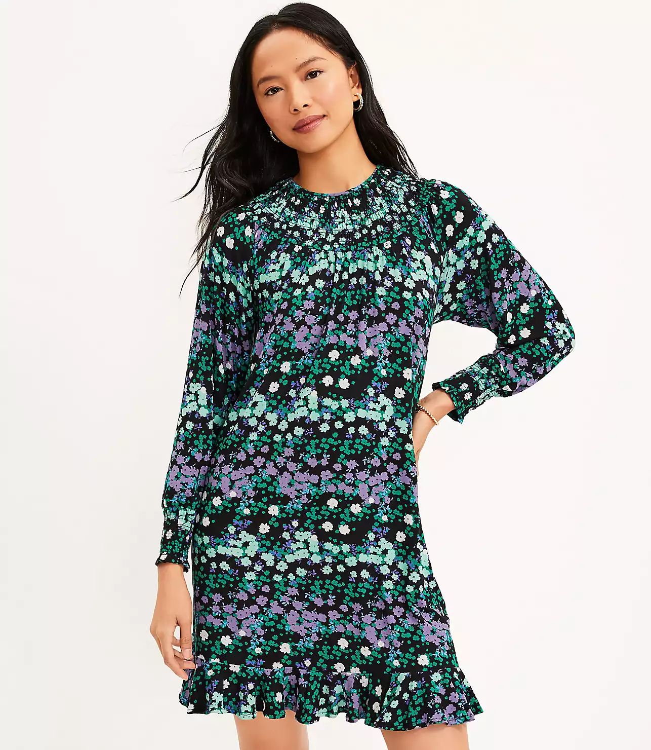 Floral Smocked Flounce Dress | LOFT