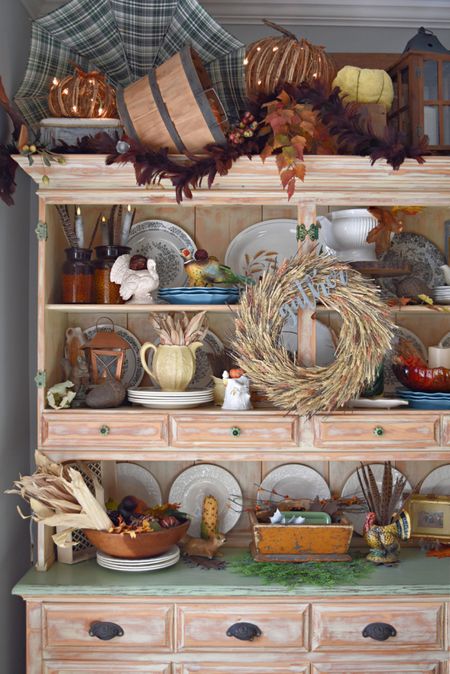 Mixing vintage with new creates the best collected over time style. My harvest hutch decor is displayed with plenty of textural layers for a cozy, welcoming look. 
Here are some of the pieces you can use to create the look!


#LTKhome #LTKSeasonal #LTKHolidaySale