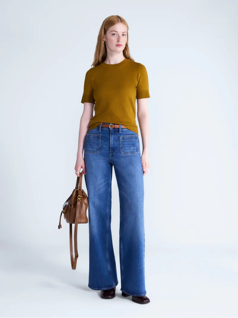 Free Assembly Women's and Women's Plus The Larchmont High Rise Patch Pocket Jeans, 32" Inseam, Si... | Walmart (US)