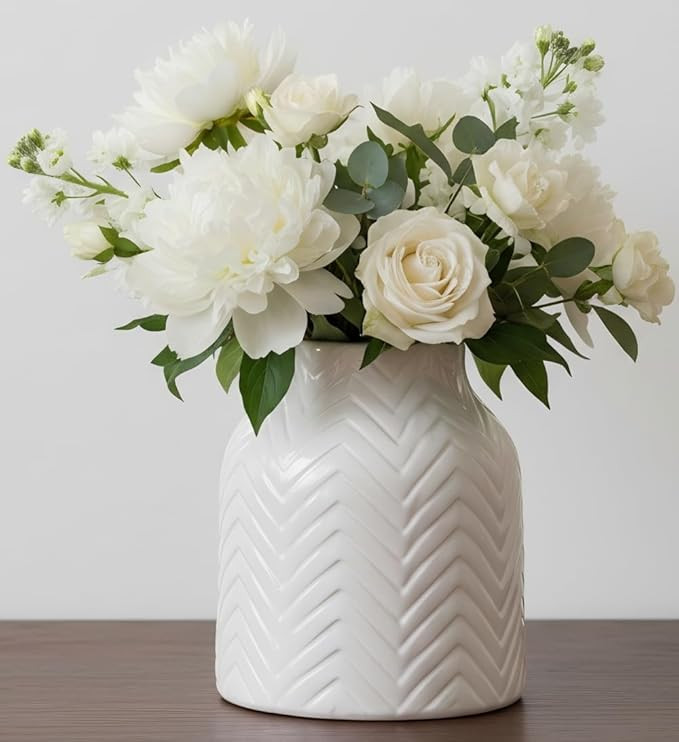 hjn White Vase for Flowers Ceramic Vase for Decor, Modern Decorative Vase, Vases for Your Kitchen... | Amazon (US)