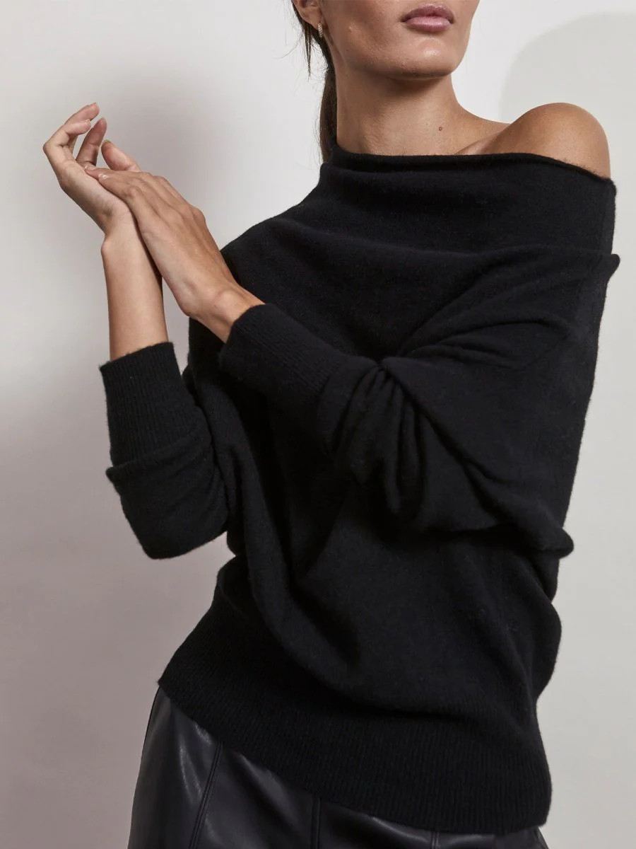 Brochu Walker Women's Off Shoulder Cashmere Sweater in Black | Brochu Walker