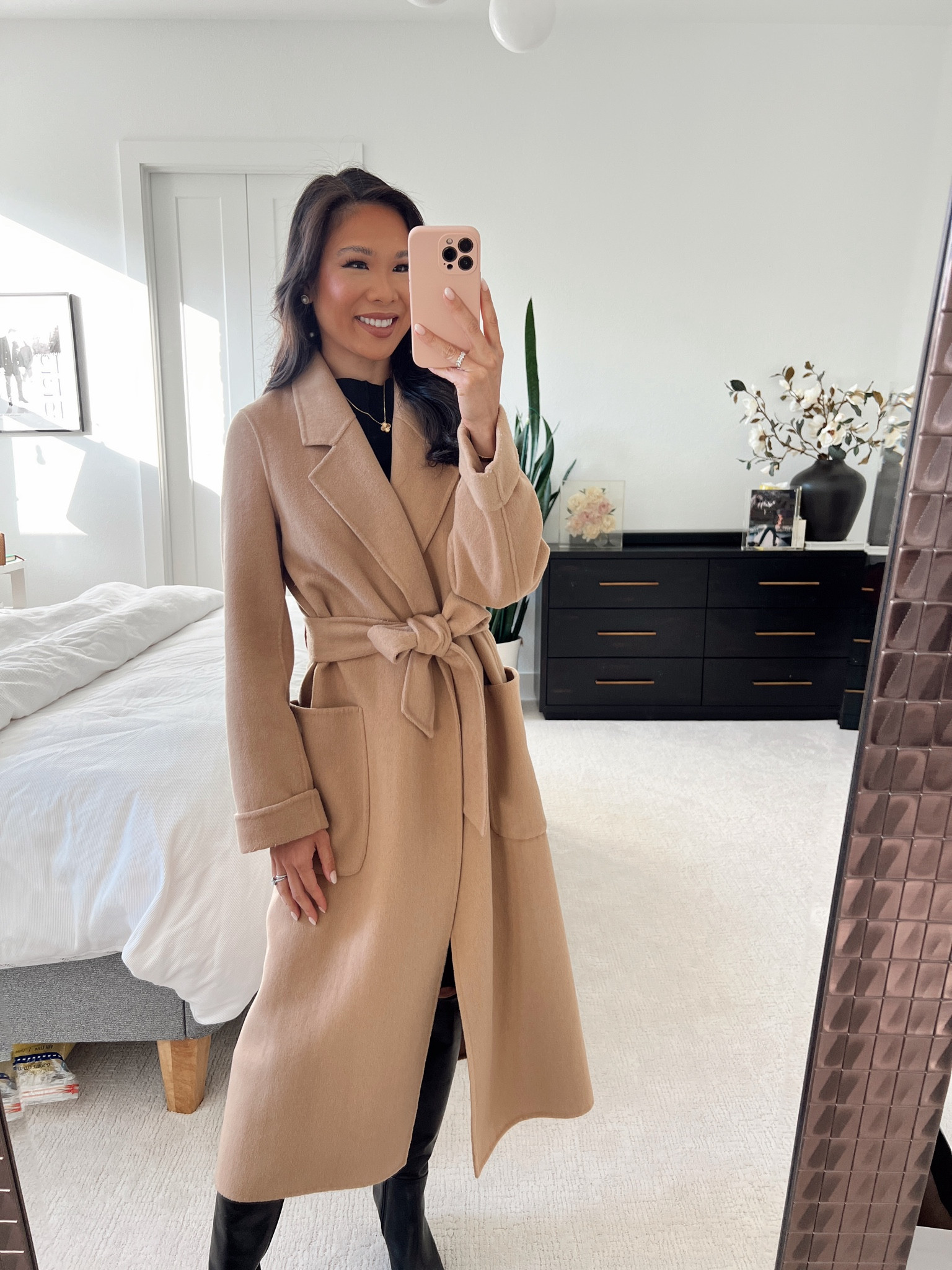 Winter outfit with tan wrap coat paired with black dress and knee high boots that are all on sale for NSALE! Open to icons! Ambassadors have access on July 10 and influencers on July 11. Everyone else gets access July 15! 

#LTKSummerSales #LTKStyleTip #LTKxNSale