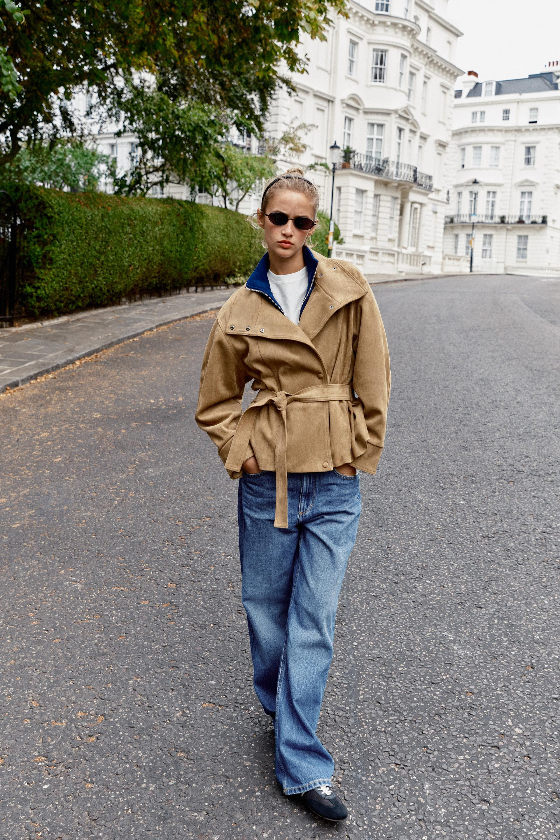 Zara - Faux Suede Belted Jacket - Dark Mink - S - Woman | Zara US