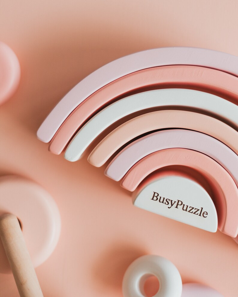 Pastel Pink Rainbow Stacker - Wooden Rainbow Toy - Boho Rainbow Decor - Rainbow Stacker - Montess... | Etsy (US)