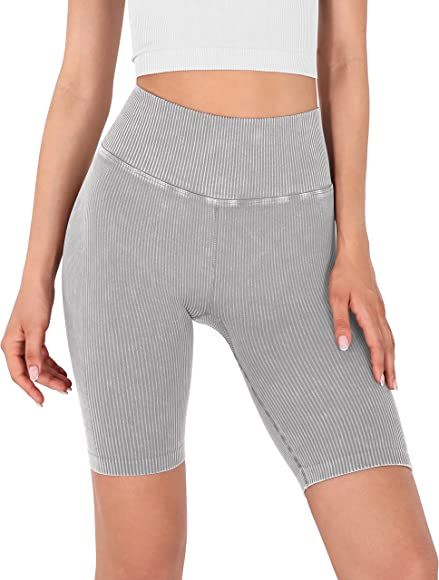 ODODOS Seamless Yoga Shorts for Women, High Waist Butt Lifting Acid Washed Ribbed Workout Gym Run... | Amazon (US)