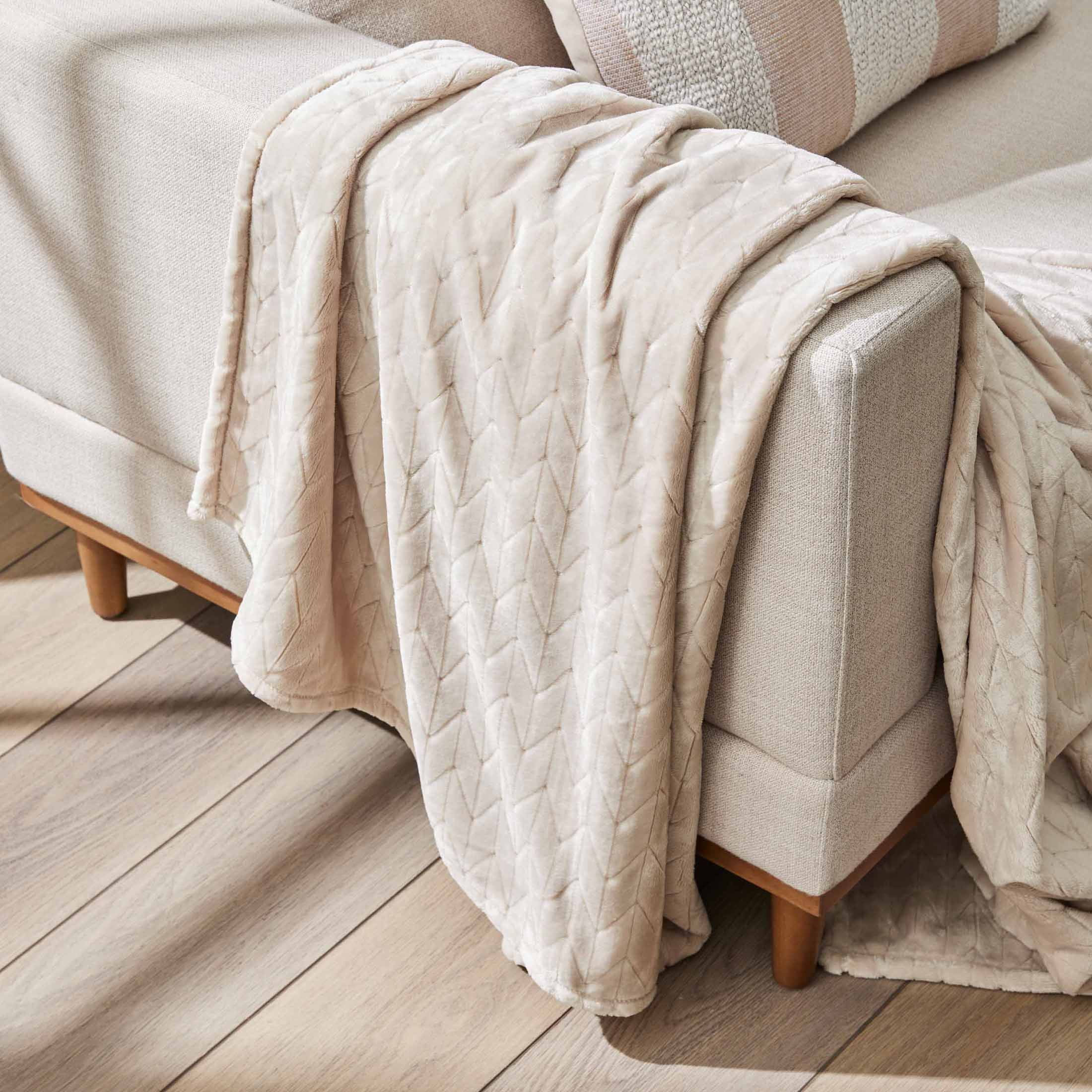Better Homes & Gardens Textured Velvet Plush Soft Fleece Throw Blanket, Oversized, Papyrus Beige | Walmart (US)