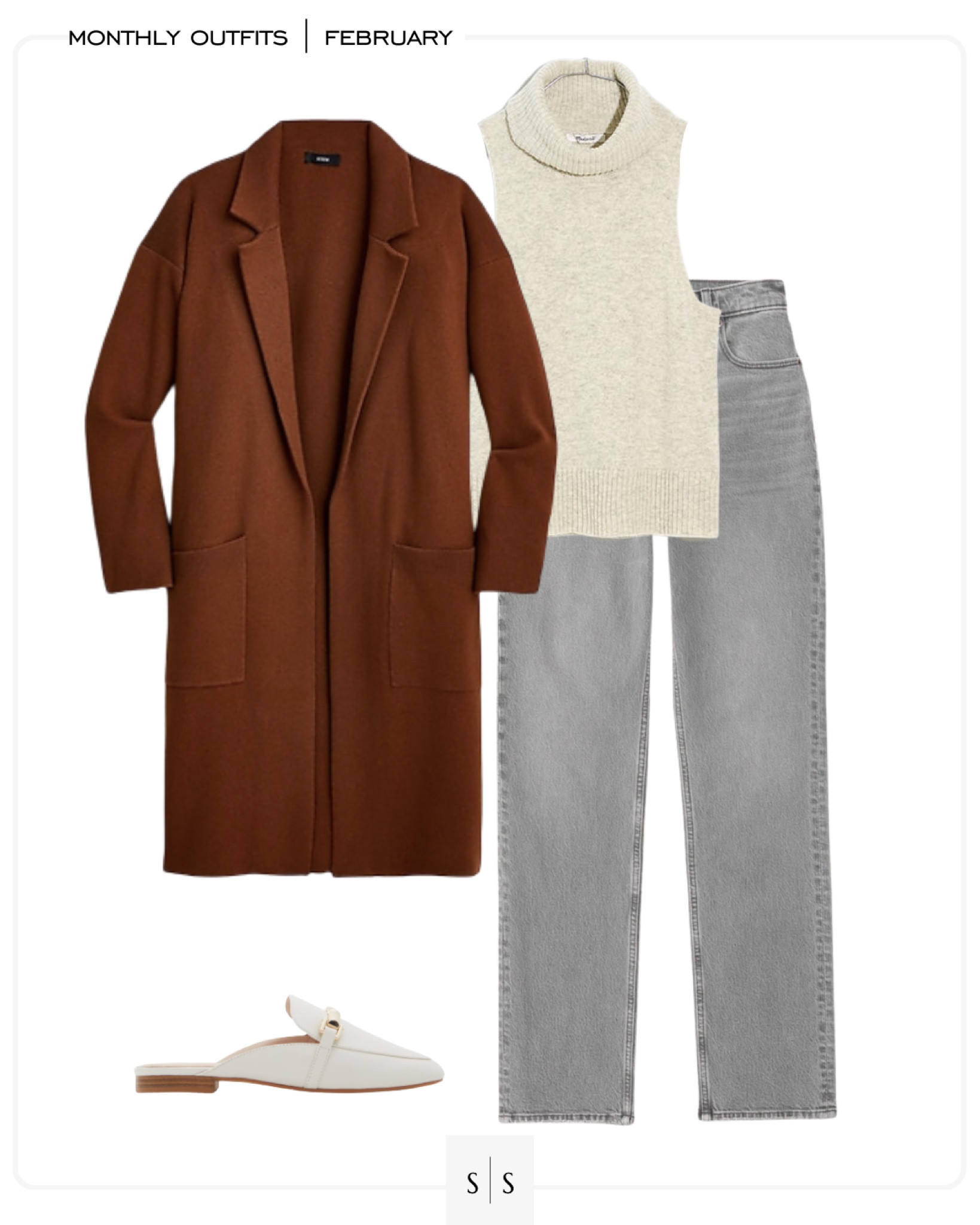 Monthly outfit planner : FEBRUARY looks | #casualstyle #greyjeans #straightjean #winterstyle #coatigan #casualchic #springoutfit #winteroutfit | See entire calendar on thesarahstories.com ✨

#LTKstyletip