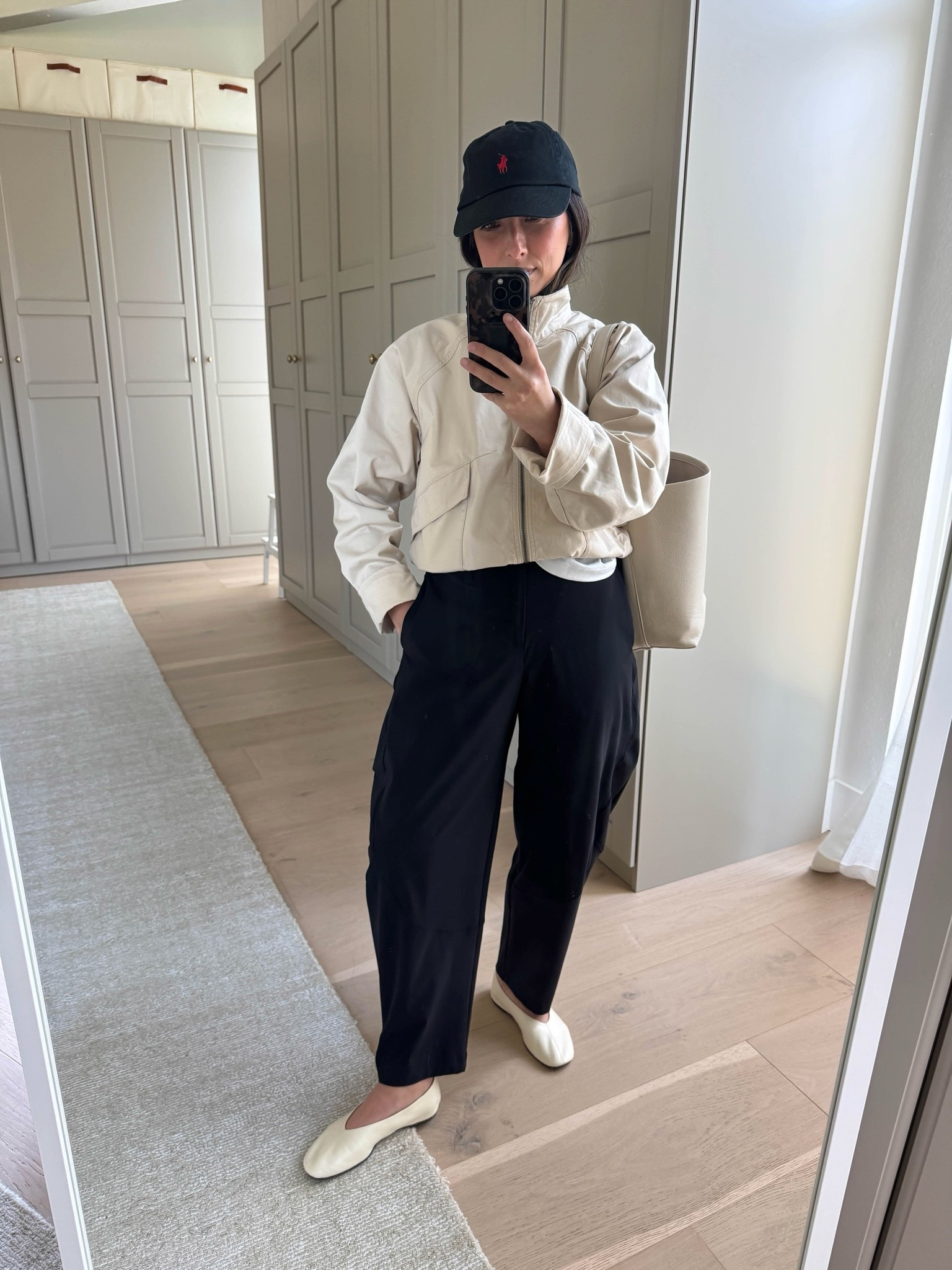 New favorite mom uniform unlocked!!! Obsessed with this jacket and these pants. Just so effortless and elevated. 

Joe’s jacket small. Could I’m also wear the xs
Jcrew tee medium
Ruti pants 4 petite
Reformation flats 5
Quince bag small 
Polo hat
Dorsey James necklace 15”
Electric picks earring

Spring outfits 2026, mom style, athleisure

#LTKootd #LTKmomlife #LTKPetite