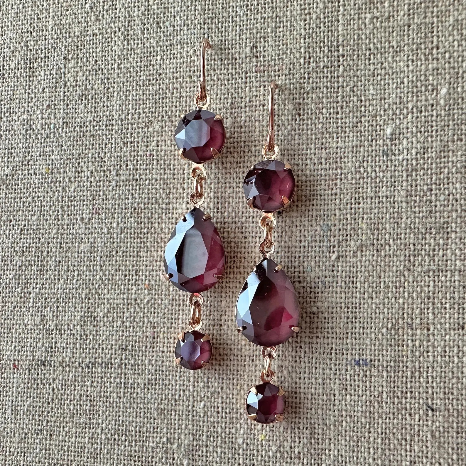 Swarovski Crystal Dangling Earrings | Dark Red Pears & Xirius Chatons | Long Statement Drops | E0... | Etsy (Global)