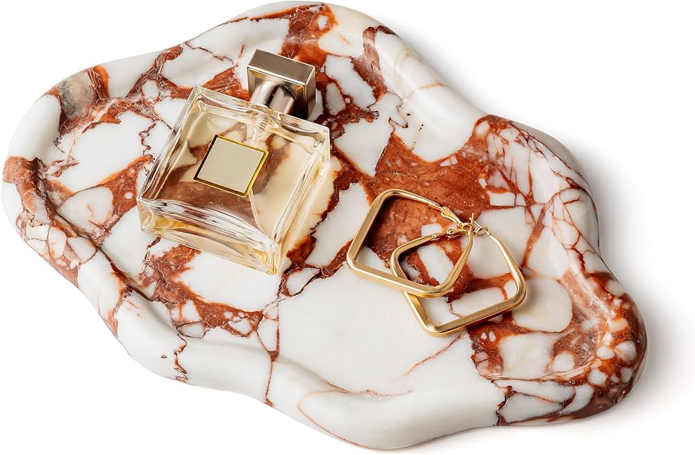 WORHE Natural Marble Vanity Tray, Calacatta Viola Cloud-Shaped Decorative Stone Trays for Bathroo... | Amazon (US)