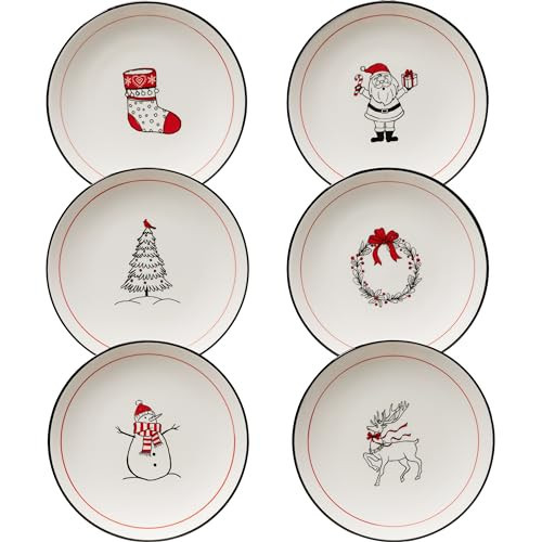 LEHAHA Ceramic Christmas Plates, 6 inch Porcelain Holiday Round Appetizer Plates, Set of 6 Plates for Kitchen, Great for Dessert,Appetizer,Cake. Dishwasher and Microwave Safe | Amazon (US)