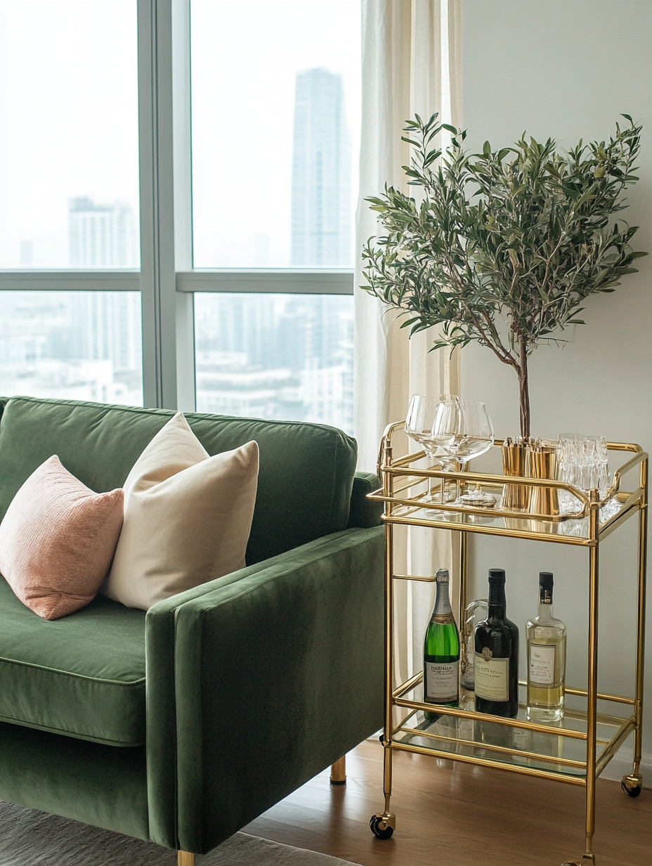  An elegant gold bar cart paired with a lush olive plant and placed beside a rich emerald velvet sofa creates an effortlessly sophisticated moment in your living space. This setup is perfect for winding down in the evening or entertaining guests in style. The gold bar cart adds a touch of glamour and functionality, offering space for glassware, bottles, and decorative accents, while the olive plant brings balance, greenery, and a relaxed Mediterranean-inspired feel. Positioned next to an emerald sofa, the contrast of deep green, warm gold, and soft neutrals creates a timeless, elevated look that works beautifully in modern, contemporary, or mid-century homes. This is an easy way to create a styled corner that feels intentional, inviting, and luxuriously lived-in.
@Target @Wayfair 

#BarCartStyling #EmeraldSofa #ElegantHomeDecor

 

#LTKHome