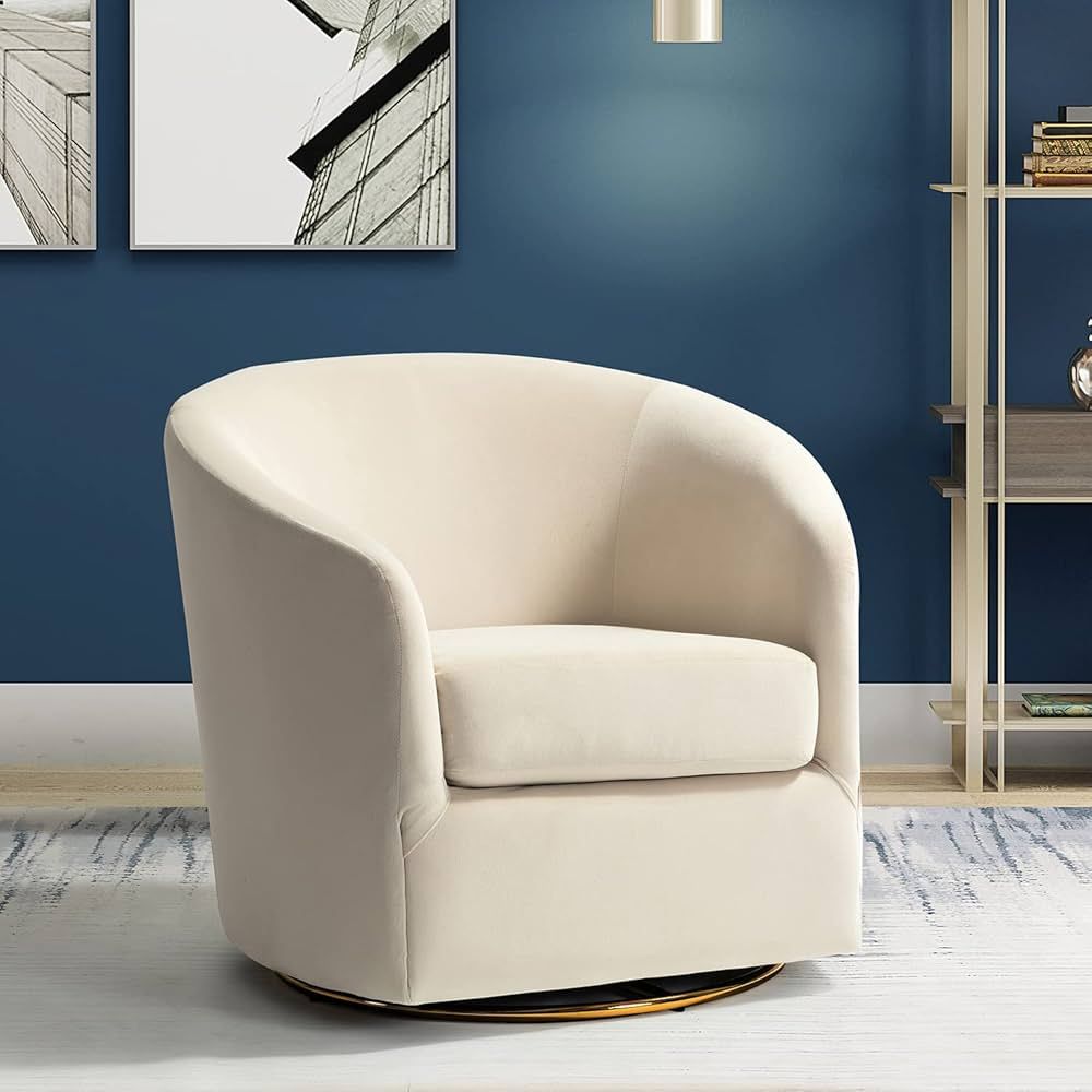 HULALA HOME Swivel Accent Chair with Gold Metal Base, Contemporary Velvet Curved Swivel Barrel Ch... | Amazon (US)