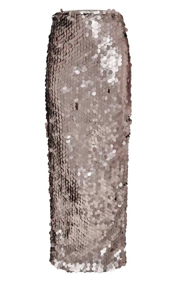 Tall Silver Matte Sequin Maxi Skirt | PrettyLittleThing US