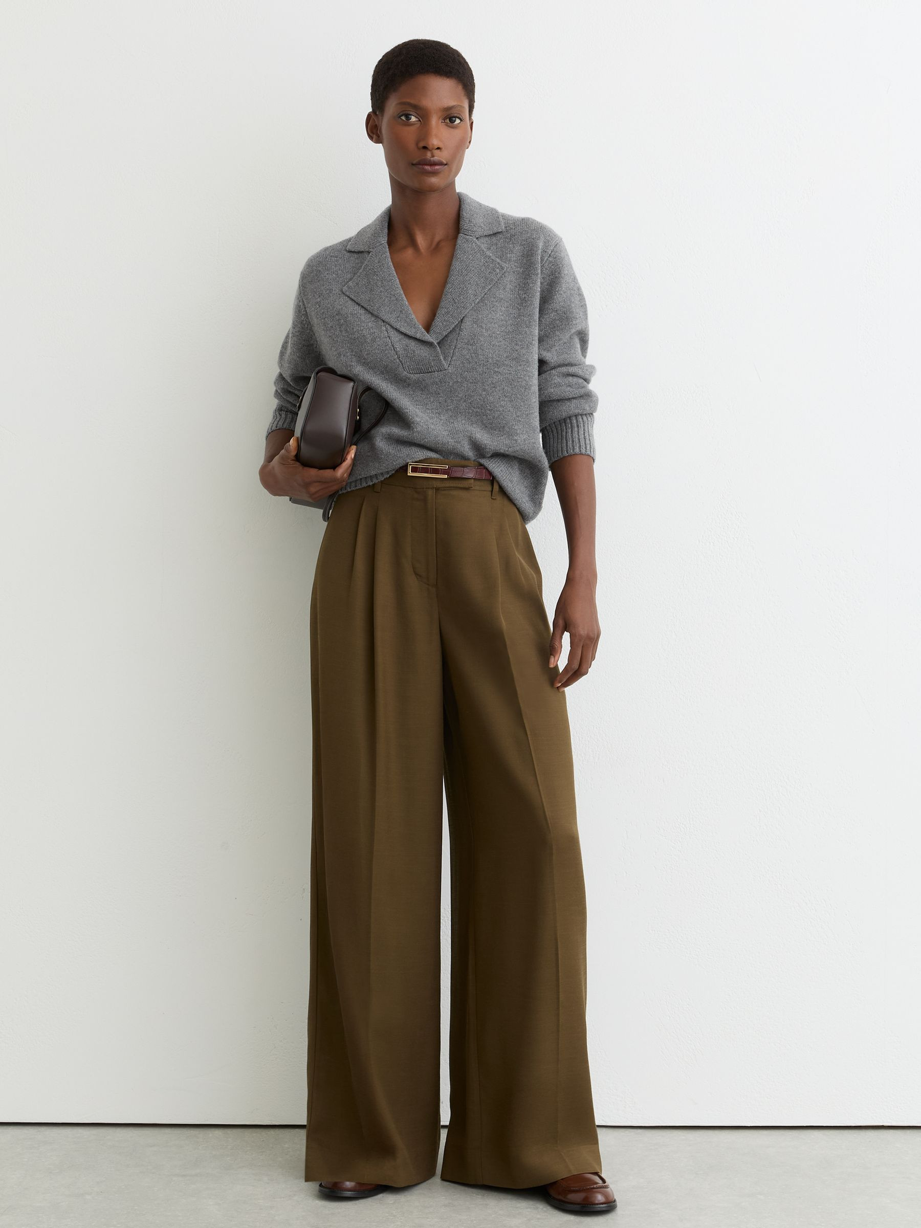 Reiss Wool-Cashmere Collared Knit Jumper in Grey Marl - REISS | Reiss UK