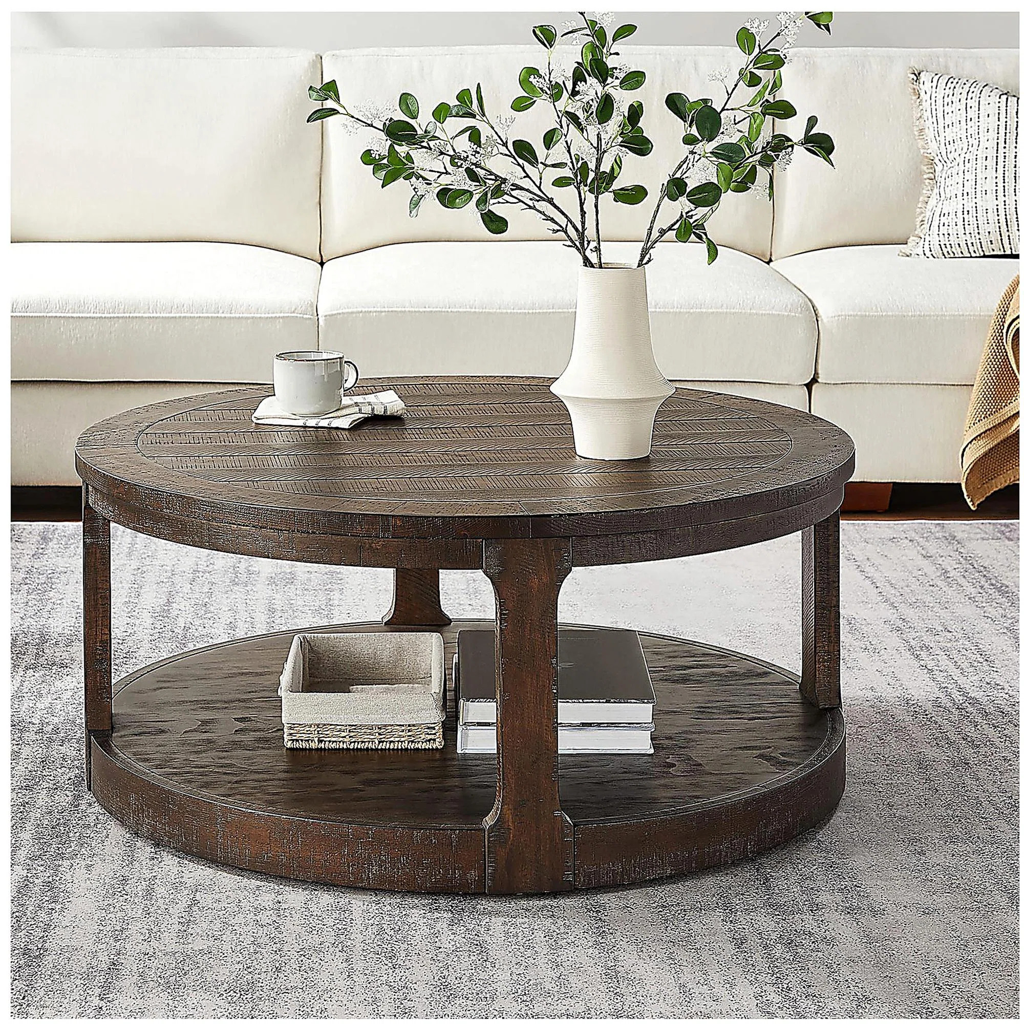 40Inch Large Curved 2 Tier Traditional Round Circle Wooden Center Coffee Table,Rounded Wooden Table With Wheels ,Table For Living Room,Office,Apartmen | Wayfair North America