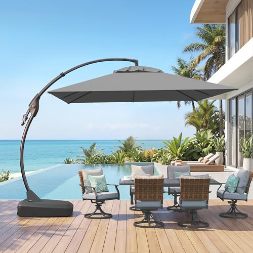 Grand patio 10x10 FT Patio Cantilever Umbrella with Base Outdoor Large Square Tilting Offset Umbrellas for Deck Backyard (Gray, 10x10 FT) | Amazon (US)
