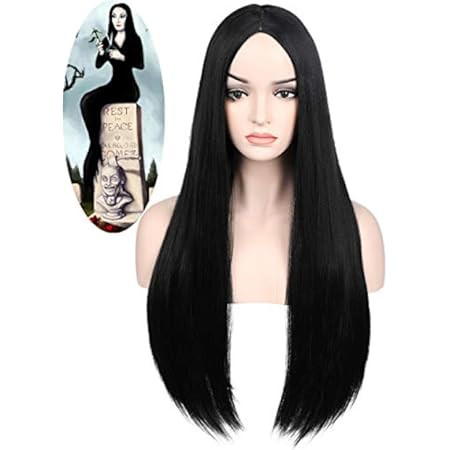 Juziviee Black Morticia Addams Wig Black Wig for Morticia Costume Women Straight Hair Wig Cute Natur | Amazon (US)