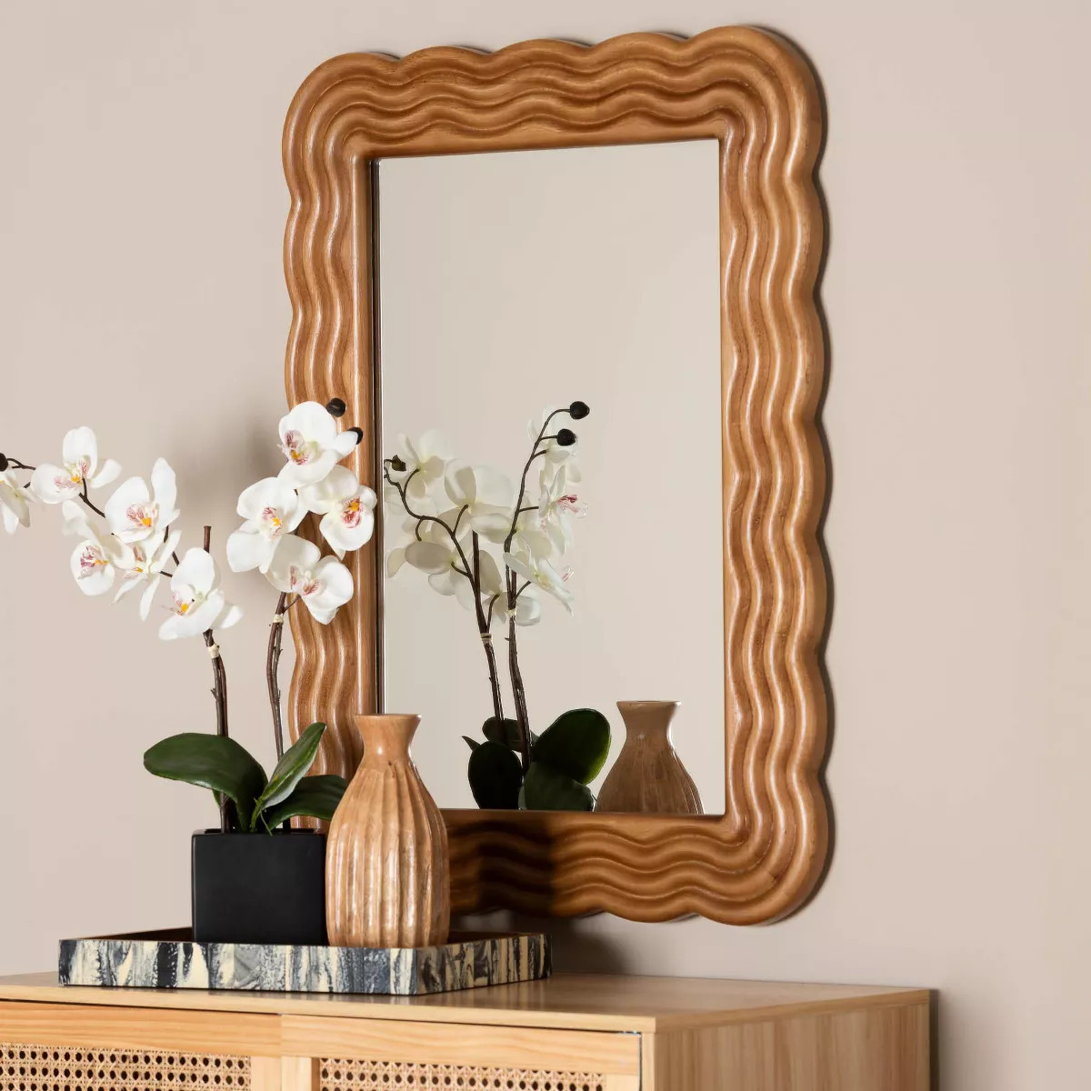 Baxton Studio Acantha Modern Walnut Brown Scallop-framed Accent Mirror | Target