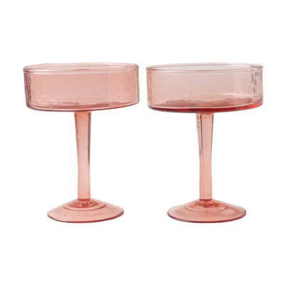 Slickblue Stylish Hammered Coupe Cocktail Glasses, 8oz, Handblown, Set of 2, Blush | Target